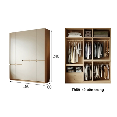 Tủ áo cánh mở thiết kế hiện đại có ngăn kéo Yapi-236 - nhiều kích thước