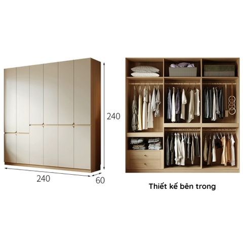 Tủ áo cánh mở thiết kế hiện đại có ngăn kéo Yapi-236 - nhiều kích thước