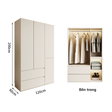 Tủ Quần Áo Gỗ Nguyên Khối Đơn Giản Nội Thất Phòng Ngủ kích thước 240x60x260cm Yapi-237