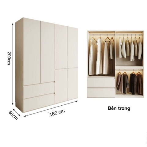 Tủ Quần Áo Gỗ Nguyên Khối Đơn Giản Nội Thất Phòng Ngủ kích thước 240x60x260cm Yapi-237