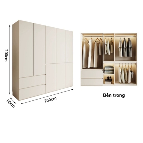 Tủ Quần Áo Gỗ Nguyên Khối Đơn Giản Nội Thất Phòng Ngủ kích thước 240x60x260cm Yapi-237