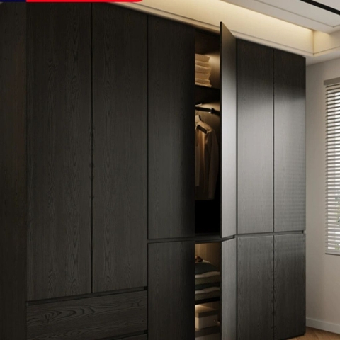 Tủ Quần Áo Gỗ Công Nghiệp Màu Đen Hiện Đại Có Ngăn Kéo Nội Thất Phòng Ngủ Kích thước 240x60x240 Yapi-239