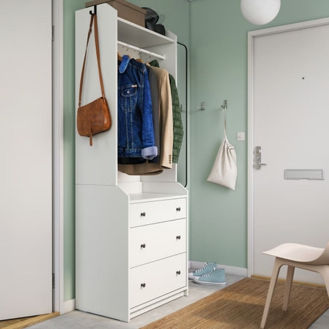 Tủ Quần Áo Mở 3 Ngăn Kéo Màu Trắng, Tủ Gỗ Đứng Phòng Ngủ | Kích thước 70x46x199 Yapi 240