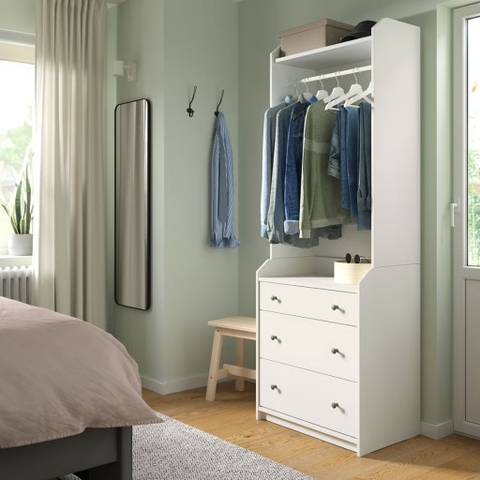 Tủ Quần Áo Mở 3 Ngăn Kéo Màu Trắng, Tủ Gỗ Đứng Phòng Ngủ | Kích thước 70x46x199 Yapi 240