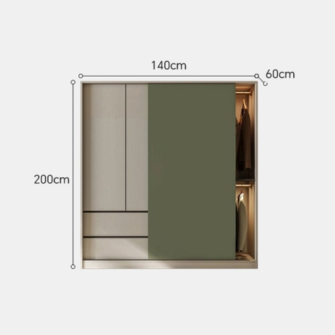 Tủ Quần Áo Cửa Trượt Kèm Kệ Và Ngăn Kéo, Màu Trắng phối Xanh Lá, 260x60x200cm Yapi-241