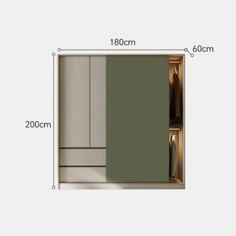 Tủ Quần Áo Cửa Trượt Kèm Kệ Và Ngăn Kéo, Màu Trắng phối Xanh Lá, 260x60x200cm Yapi-241