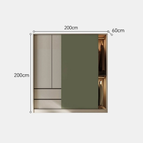 Tủ Quần Áo Cửa Trượt Kèm Kệ Và Ngăn Kéo, Màu Trắng phối Xanh Lá, 260x60x200cm Yapi-241
