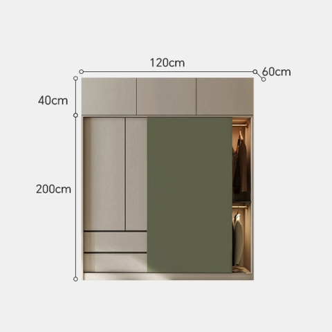 Tủ Quần Áo Cửa Trượt Kèm Kệ Và Ngăn Kéo, Màu Trắng phối Xanh Lá, 260x60x200cm Yapi-241