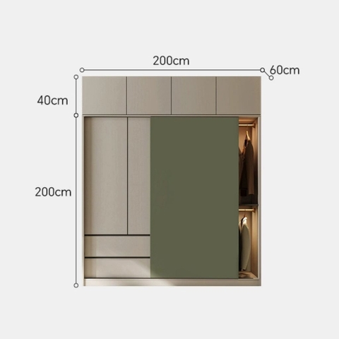 Tủ Quần Áo Cửa Trượt Kèm Kệ Và Ngăn Kéo, Màu Trắng phối Xanh Lá, 260x60x200cm Yapi-241