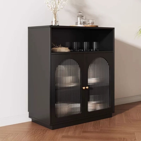 Tủ Bếp Cổ Điển Cánh Kính Sóng Cho Phòng Ăn MDF Sang Trọng 160x35x100cm Yapi-TB004