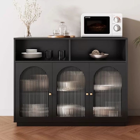 Tủ Bếp Cổ Điển Cánh Kính Sóng Cho Phòng Ăn MDF Sang Trọng 160x35x100cm Yapi-TB004