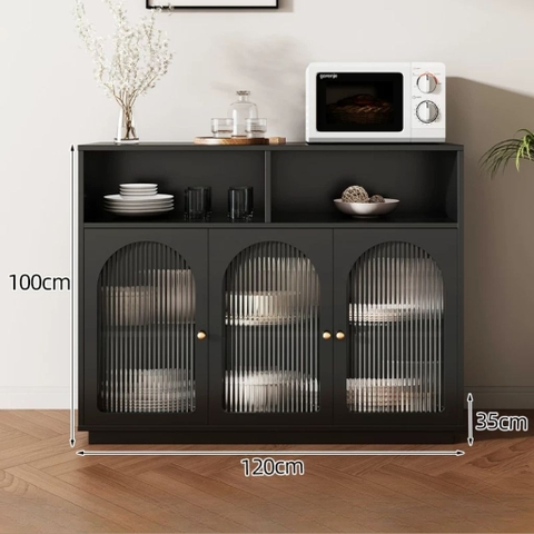 Tủ Bếp Cổ Điển Cánh Kính Sóng Cho Phòng Ăn MDF Sang Trọng 160x35x100cm Yapi-TB004