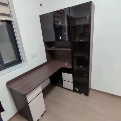 Bàn Làm Việc Góc Kèm Kệ Sách Và Tủ Kính Cường Lực Đa Năng 180x160x200cm Yapi-425