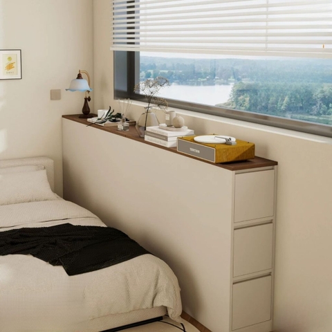 Kệ Đầu Giường Liền Tường Kèm Hộc Tủ Trang Trí Phòng Ngủ Hiện Đại 180x30x95cm Yapi-124