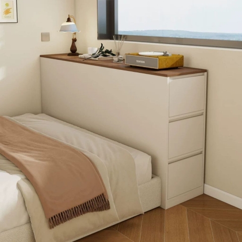 Kệ Đầu Giường Liền Tường Kèm Hộc Tủ Trang Trí Phòng Ngủ Hiện Đại 180x30x95cm Yapi-124