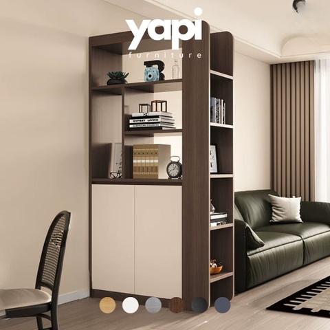 Tủ Giày Cánh Đóng Đa Năng Kèm Kệ Sách Trang Trí Phòng Khách 100x35x190cm Yapi-331