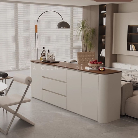 Tủ Trang Trí Bo Cong Kèm Ngăn Kéo Mặt Gỗ Hiện Đại 186x40x90cm Yapi-123