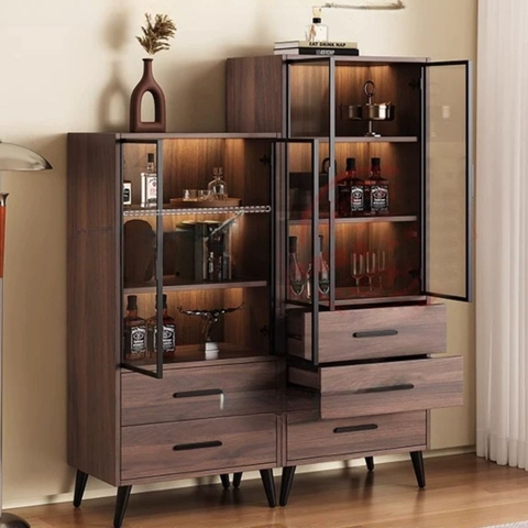 Tủ Rượu Cánh Kính Khung Sắt Có Ngăn Kéo Phong Cách Hiện Đại 80x40x180cm Yapi-TK010