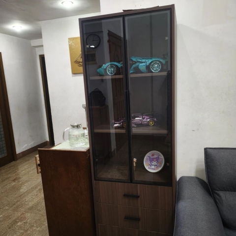 Tủ Rượu Cánh Kính Khung Sắt Có Ngăn Kéo Phong Cách Hiện Đại 80x40x180cm Yapi-TK010