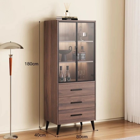 Tủ Rượu Cánh Kính Khung Sắt Có Ngăn Kéo Phong Cách Hiện Đại 80x40x180cm Yapi-TK010