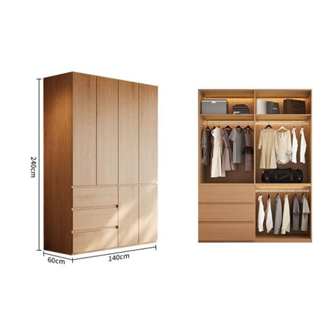 Tủ Quần Áo Cánh Mở Hiện Đại Nhiều Ngăn Tối Giản Cho Phòng Ngủ 240x60x240cm Yapi-261