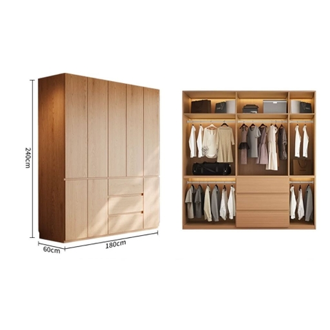 Tủ Quần Áo Cánh Mở Hiện Đại Nhiều Ngăn Tối Giản Cho Phòng Ngủ 240x60x240cm Yapi-261