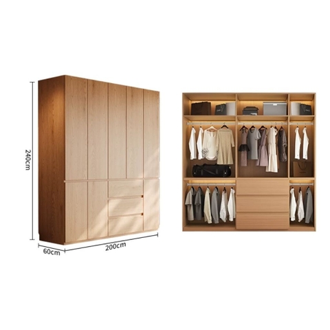 Tủ Quần Áo Cánh Mở Hiện Đại Nhiều Ngăn Tối Giản Cho Phòng Ngủ 240x60x240cm Yapi-261