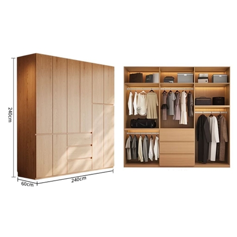 Tủ Quần Áo Cánh Mở Hiện Đại Nhiều Ngăn Tối Giản Cho Phòng Ngủ 240x60x240cm Yapi-261