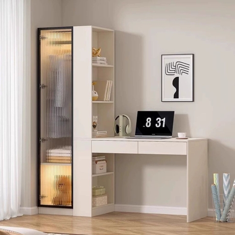 Tủ Quần Áo Cánh Kính Sóng  Kết Hợp Bàn Làm Việc Hiện Đại 200x52x185cm Yapi-259