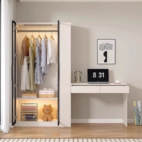 Tủ Quần Áo Cánh Kính Sóng  Kết Hợp Bàn Làm Việc Hiện Đại 200x52x185cm Yapi-259