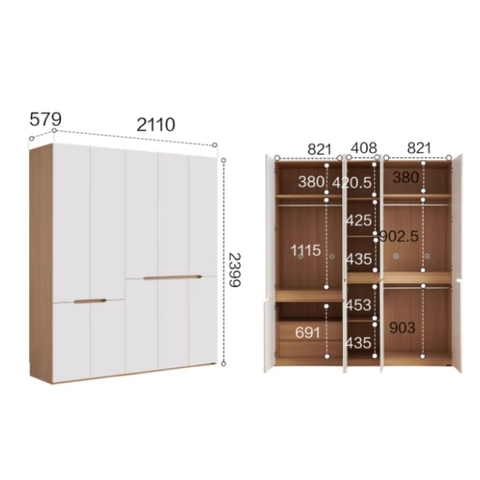 Tủ Quần Áo Cánh Hiện Đại Nhiều Ngăn Treo Kệ Gấp Cho Phòng Ngủ 200x60x240cm Yapi-263