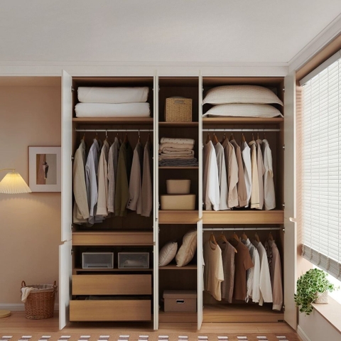 Tủ Quần Áo Cánh Hiện Đại Nhiều Ngăn Treo Kệ Gấp Cho Phòng Ngủ 200x60x240cm Yapi-263