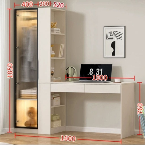 Tủ Quần Áo Cánh Kính Sóng  Kết Hợp Bàn Làm Việc Hiện Đại 200x52x185cm Yapi-259