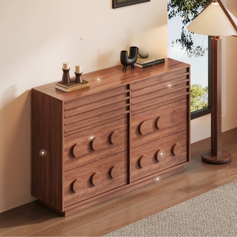 Tủ Trang Trí Ngăn Kéo Gỗ Hiện Đại 6 Ngăn Lưu Trữ Tay Nắm Tròn Nổi 160x40x80cm Yapi-126