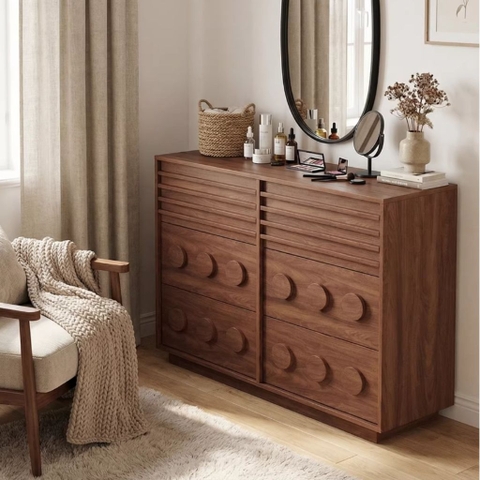 Tủ Trang Trí Ngăn Kéo Gỗ Hiện Đại 6 Ngăn Lưu Trữ Tay Nắm Tròn Nổi 160x40x80cm Yapi-126