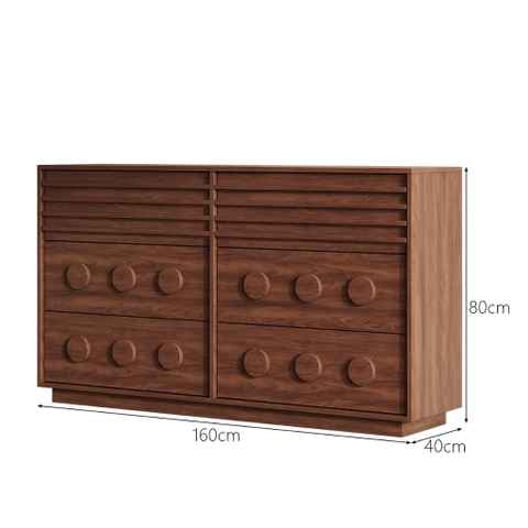 Tủ Trang Trí Ngăn Kéo Gỗ Hiện Đại 6 Ngăn Lưu Trữ Tay Nắm Tròn Nổi 160x40x80cm Yapi-126