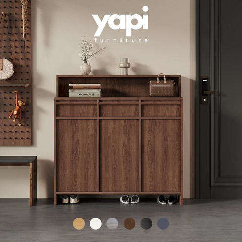 Tủ Giày Gỗ Hiện Đại Nhiều Ngăn Và Kệ Trang Trí Vân Gỗ Nổi 160x38x140cm Yapi-333