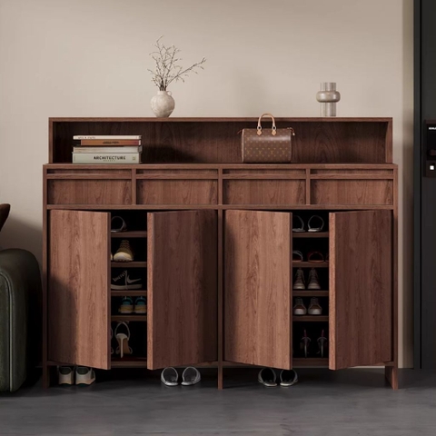 Tủ Giày Gỗ Hiện Đại Nhiều Ngăn Và Kệ Trang Trí Vân Gỗ Nổi 160x38x140cm Yapi-333