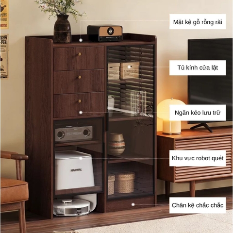 Tủ Để Robot Lau Nhà - Tủ Trang Trí Kết Hợp Cánh Kính Có Ngăn Kéo Đa Năng 120x50x145cm Yapi-125