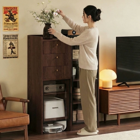 Tủ Để Robot Lau Nhà - Tủ Trang Trí Kết Hợp Cánh Kính Có Ngăn Kéo Đa Năng 120x50x145cm Yapi-125