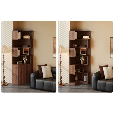 Kệ Sách Góc Chữ L Gỗ MDF Hiện Đại Cho Phòng Khách Phòng Ngủ 60x60x200cm Yapi-670