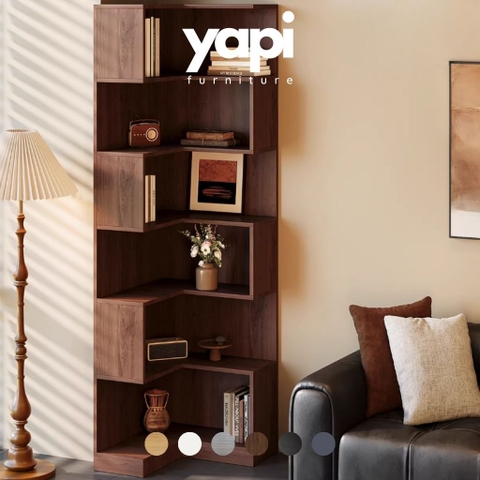 Kệ Sách Góc Chữ L Gỗ MDF Hiện Đại Cho Phòng Khách Phòng Ngủ 60x60x200cm Yapi-670