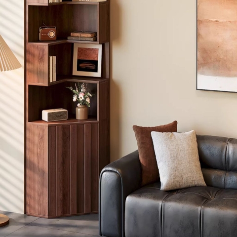 Kệ Sách Góc Chữ L Gỗ MDF Hiện Đại Cho Phòng Khách Phòng Ngủ 60x60x200cm Yapi-670