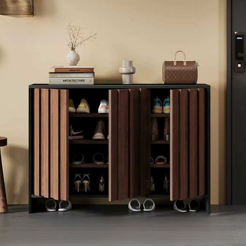 Tủ Giày Dép Gỗ Hiện Đại Cánh Vân Gỗ Dọc 150x38x95cm Yapi-332