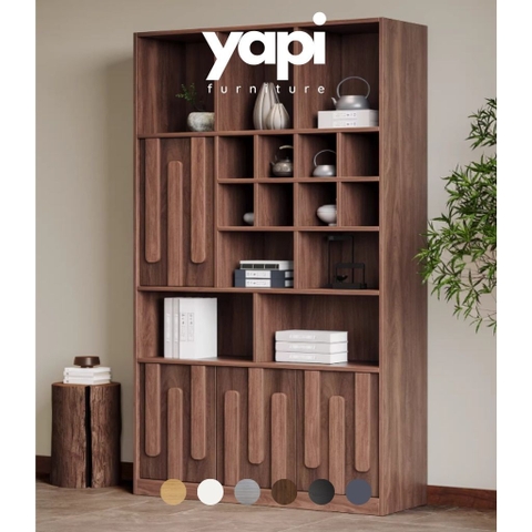 Kệ Sách Gỗ MDF Vân Gỗ Nổi Nhiều Ngăn, Trang Trí Phòng Khách 160x35x200cm Yapi-128