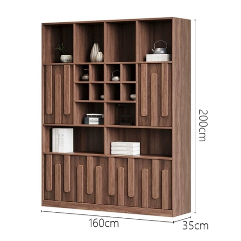 Kệ Sách Gỗ MDF Vân Gỗ Nổi Nhiều Ngăn, Trang Trí Phòng Khách 160x35x200cm Yapi-128