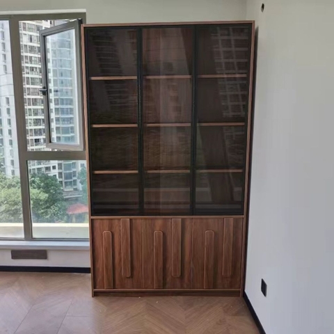 Kệ Sách Vân Gỗ Nổi Kết Hợp Cánh Kính Cường Lực Hiện Đại 280x35x220cm Yapi-TK016