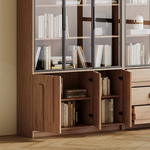 Kệ Sách Vân Gỗ Nổi Kết Hợp Cánh Kính Cường Lực Hiện Đại 280x35x220cm Yapi-TK016