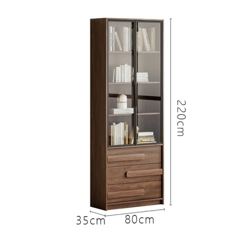 Kệ Sách Vân Gỗ Nổi Kết Hợp Cánh Kính Cường Lực Hiện Đại 280x35x220cm Yapi-TK016