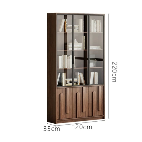 Kệ Sách Vân Gỗ Nổi Kết Hợp Cánh Kính Cường Lực Hiện Đại 280x35x220cm Yapi-TK016